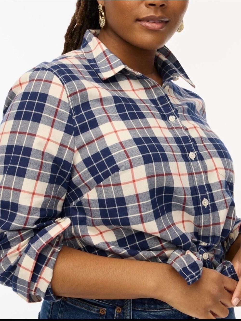 NWT J. Crew Flannel Button Down - Blue, Red, White (M) - Picture 1 of 5